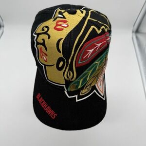 Vintage 90s Chicago Blackhawks Big Logo Hat The Game Cap Snapback Black NHL